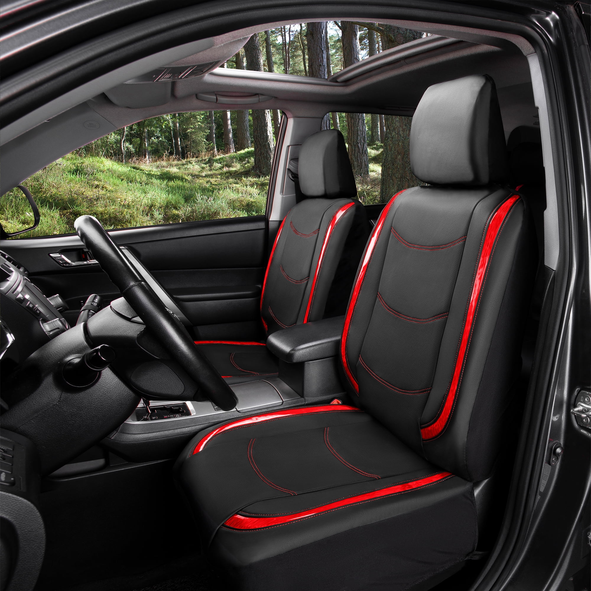 FH Group Universal  Faux Leather Fit Gallaxy13 Metallic Car Seat Covers for SUV, Sedan, Van - Full Set