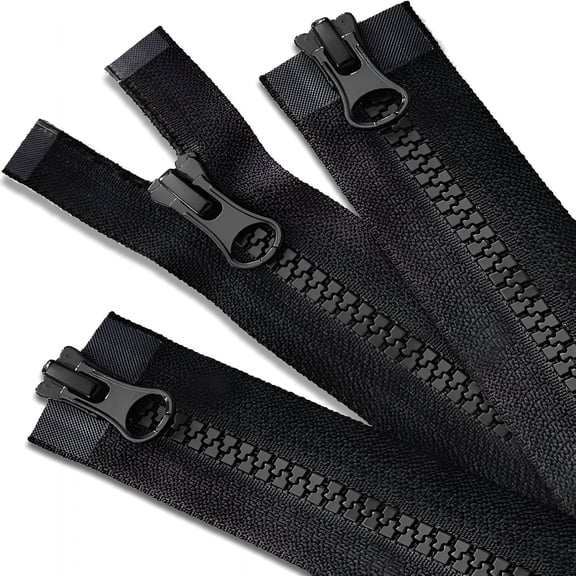 TUWAFE 28 Inch Jacket Zipper, #5 Zipper for Jacket (3 Piece), Black Plastic Coat Zippers Replacement, Separating Zipper for Coat, Down Jacket, Sweatshirt, Clothes, Parka, and More