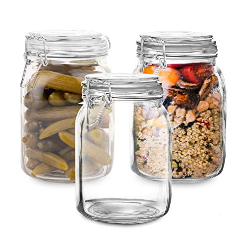 Flour Coffee Dog Treats Glass Organization Canisters for Home & Kitchen Snacks & More | Airtight Glass Storage Container for Food Set of 2 Glass Jar with Lid Pasta 68 Ounces 2 Liter Candy