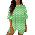 thumbnail image 2 of BRGZLK Women's Short Sleeve Sets Summer Fashion Round Neck Polka Dot Short Sleeve Tops and Shorts Loose Lightweight Breathable Comfy Set Green M, 2 of 6