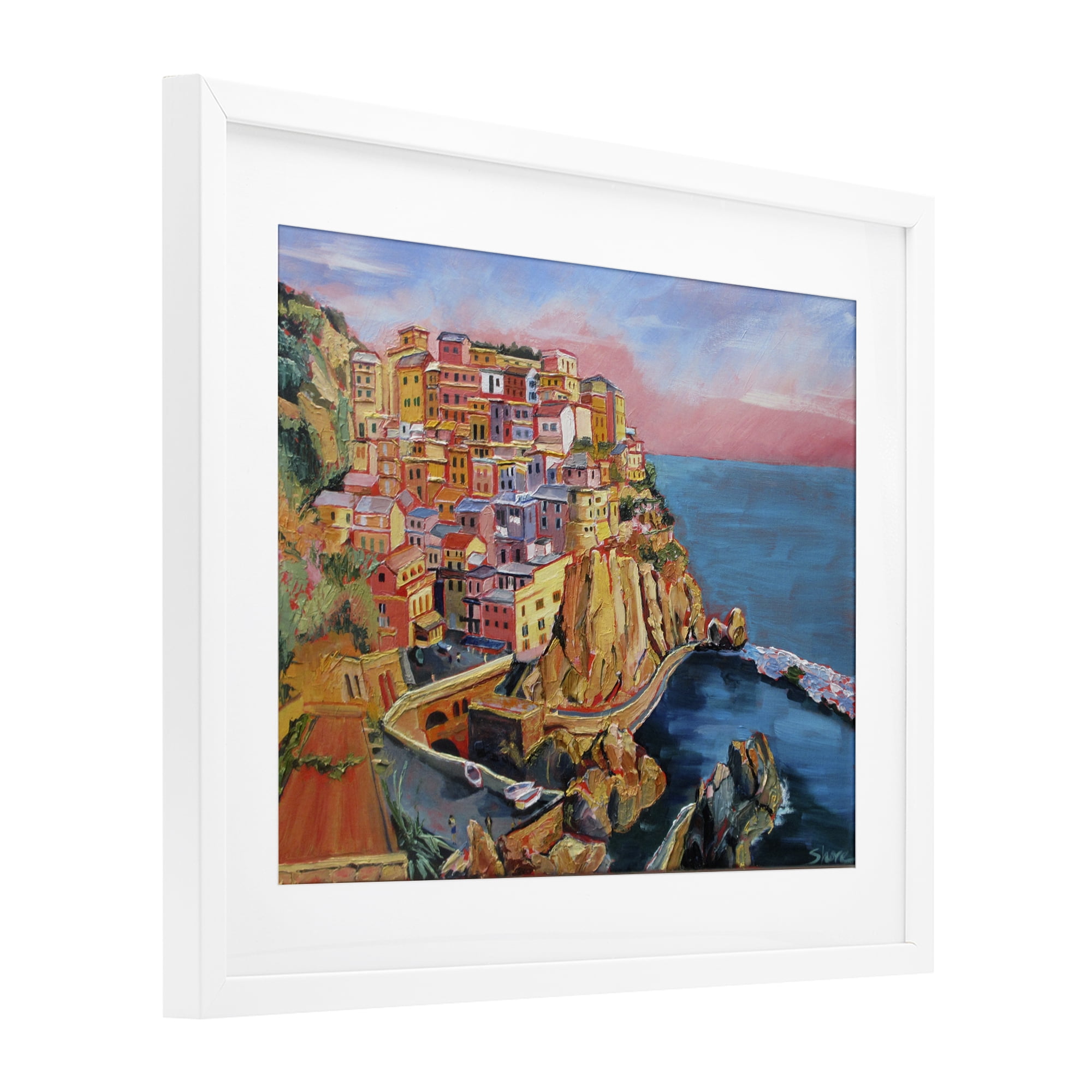 Stupell Industries Cinque Terre Seascape Architecture White Framed Print Under Glass, design by Maxine Shore