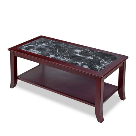 - Sleeplace Natural Marble Top Solid Wood Coffee Table, Dark Emperador