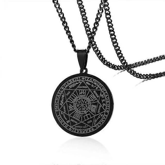 Collar con pentagrama, amuleto de protección de los siete arcángeles, colgante de pentáculo, collares para mujeres y hombres, joyería de acero inoxidable de tendencia, regalo, negro