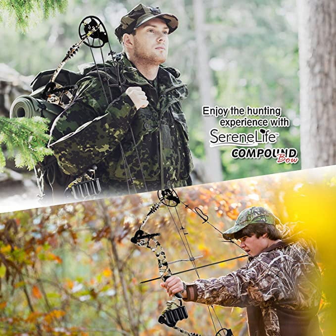 SereneLife Sharp Eye Camouflage Compound Bow - 320 FPS Hunting Camo Archery Gear 23.5”-30.5” Length
