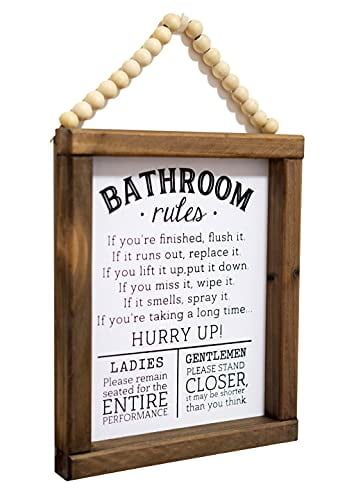 Bathroom Rules Funny Bathroom Wood Sign  Farmhouse  Shelf Sitter 5"x5"x1/8" 