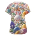 thumbnail image 4 of Stichou Easter Scrub Tops for Women Rabbits Eggs Print Happy Short Sleeve Scrub Tops Loose Fit V-Neck Holiday Tops with Pockets Light pink 3XL, 4 of 5