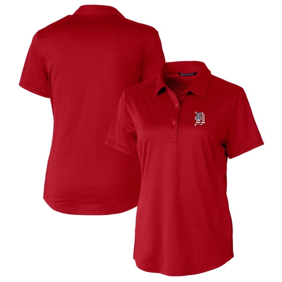 Women's Cutter & Buck Red Detroit Tigers Americana Logo Prospect DryTec Textured Stretch Polo
