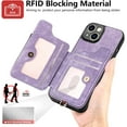 thumbnail image 2 of Phone Case for iPhone 15 6.1 inch Wallet Cover with Tempered Glass Screen Protector and Wrist Strap Lanyard RFID Credit Card Holder Ring Stand iPhone15 5G i i-Phone i15 15Case Women Men Purple, 2 of 14