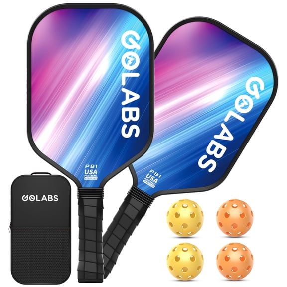 Golabs PB1 Pickleball Paddles Set, Durable Fiberglass Surface Paddles with 4 Balls for All Levels Adult & Beginner, Pink