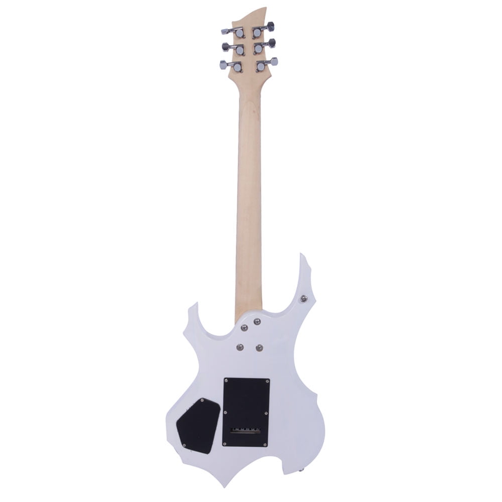 Private Jungle Novice Flame Shaped Electric Guitar HSH Pickup Bag Strap Paddle Rocker Cable Wrench Tool,White