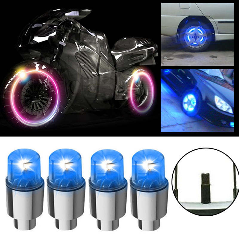 4Pcs Blue LED Car SUV Wheel Tyre Tire Air Valve Stem Caps Decoration Light US 