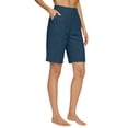 thumbnail image 5 of Taqqpue Womens Bermuda Shorts Summer Elastic High Waist Straight Wide Leg Linen Shorts Running Workout Athletic Shorts Plus Size Casual Knee Length Long Shorts for Women with Pockets, 5 of 7