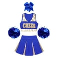 thumbnail image 3 of TiaoBug Kids Girls Cheerleading Outfit Set Sleeveless Crop Top Pleated Skirt with Pompoms And Headwear A Blue 10, 3 of 5