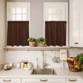 thumbnail image 3 of 3 Piece Kitchen Curtains and Valances Set Brown Pure Color Cafe Curtains 24 Inch Length Aesthetics Contemporary Luxury Valance & Tier Curtain for Living Room Bedroom Small Window 54"x18"+27"x24"*2, 3 of 6