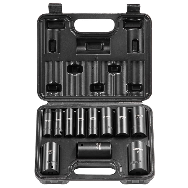 VEVOR SX38SD11000 3/8 Po Disque Douille d'Impact 6 Points Ensemble 11 Pcs Noir Phosphatation