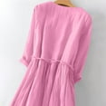 thumbnail image 2 of Mrat Women Cotton Linen Dress 3/4 Sleeve Crew Neck Loose Long Dress Flowy A-Line Dress S-65 Pink-a 3XL, 2 of 8