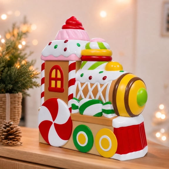 Christmas Gingerbread Train Decor, Tabletop Statue With Peppermint Wheels Frosting Accents For Mantel Holiday Home Cute Christmas Series