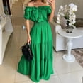 thumbnail image 4 of Baqcunre Womens Dresses 2023 New Spring New Solid Elastic Neckline Off Shoulder Slender Dress Women'S Casual Dresses Midi Dress Green Dress L, 4 of 9