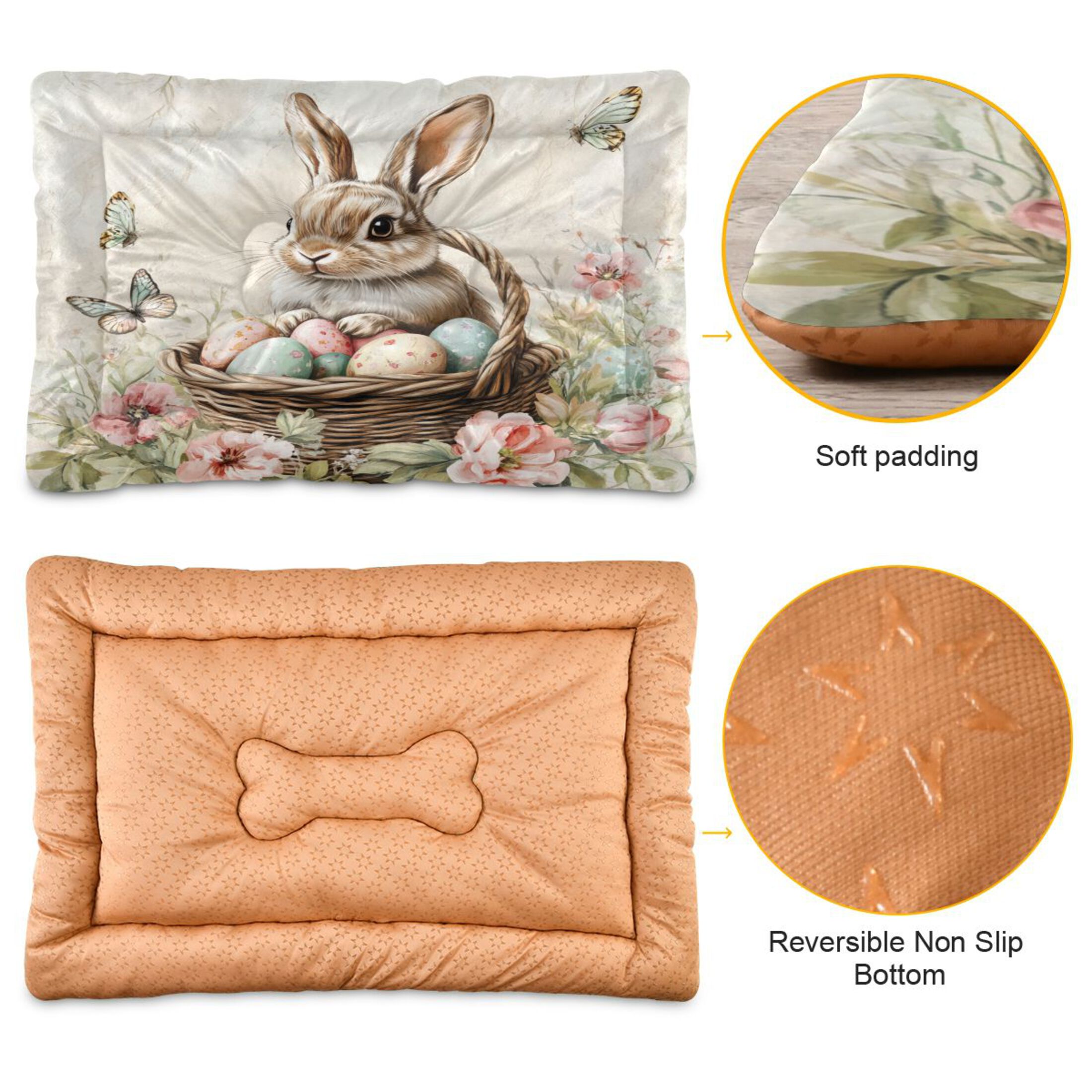 Qxltty Brown Easter Bunny Ped Pad Wear-resistant and Hard to Bite Through Sleeping Pad for Small Medium Large Dogs Winter Pet Bed 36×24in