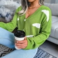thumbnail image 6 of Women'S Casual Elegant Cloud Print Cropped Button Front Long Sleeve V Neck Knit Cardigan Green L, 6 of 8