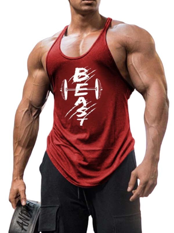 Men's Beast Letter Print Bodybuilding Tank Top Gym Athletic Vest