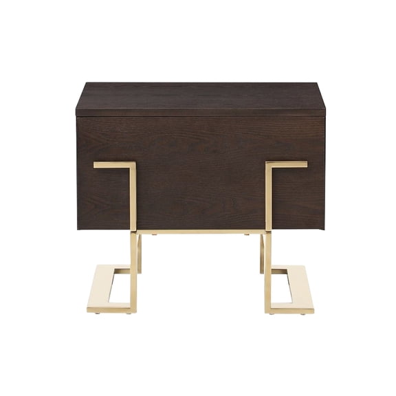 Modrest Moontide 1-Drawer Modern Wood Nightstand in Smoked Ash Brown/Gold