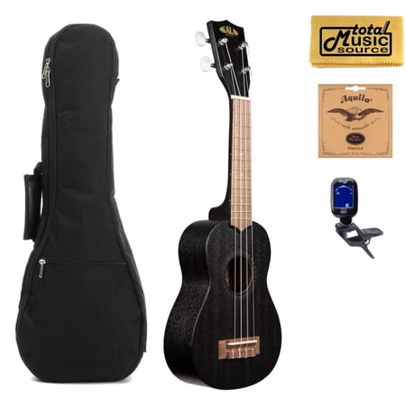 Kala KA-15S BLK Satin Mahogany Soprano Ukulele (Black), Pro Bundle