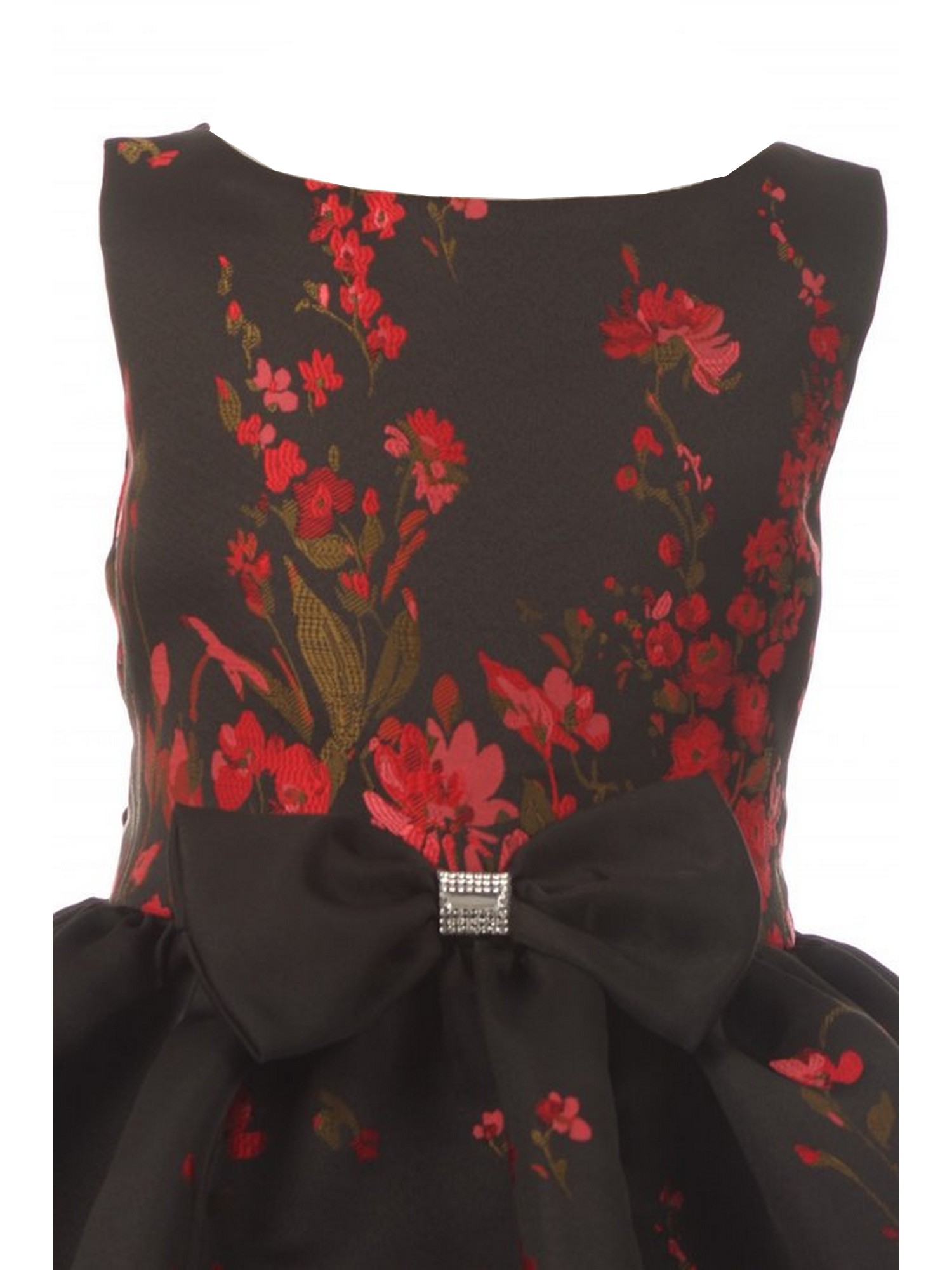 black dress with red embroidered flowers