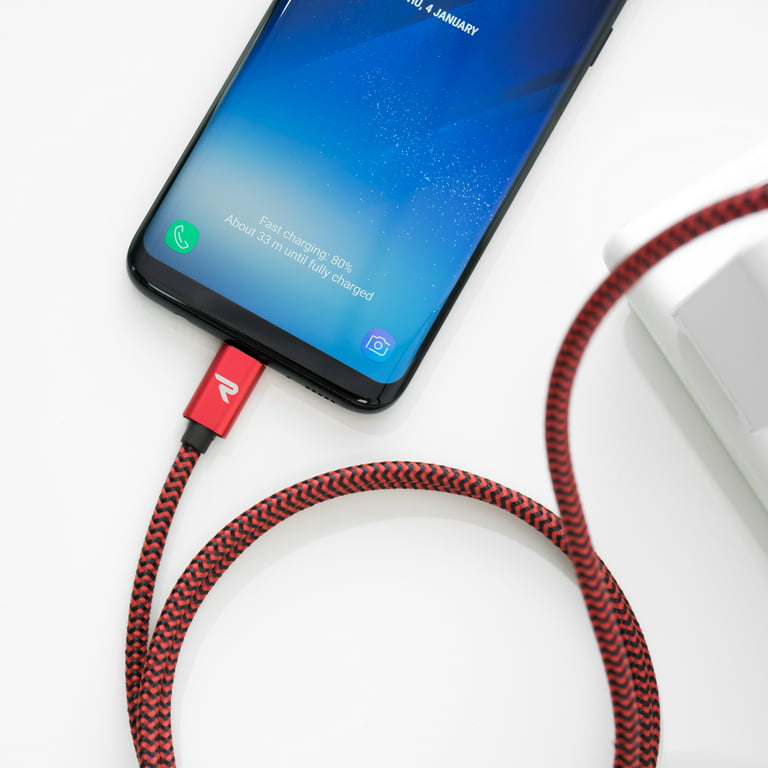 Rampow 10ft Braided USB-C to USB-A Cable, Fast Charging Cable for Samsung Galaxy, Google Pixel, OnePlus Phones and More - Red