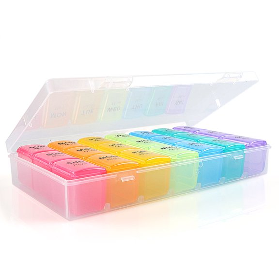 SOATUTO Weekly Pill Organizer Case 3-Times-A-Day 7 Day Pill Box Large Compartments Moisture-Proof Pill Case Medication Reminder Portable Travel Container for Vitamins Fish Oil Compartments Supplements