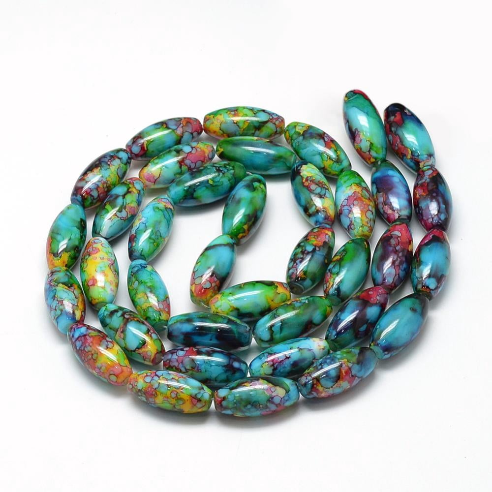 Baking Painted Glass Beads Strands Swirl Glass Beads Oval Light Sea Green 22x10~10.5mm Hole: 1.5~2.5mm 35~37pcs/strand 30.31 inch(77cm)