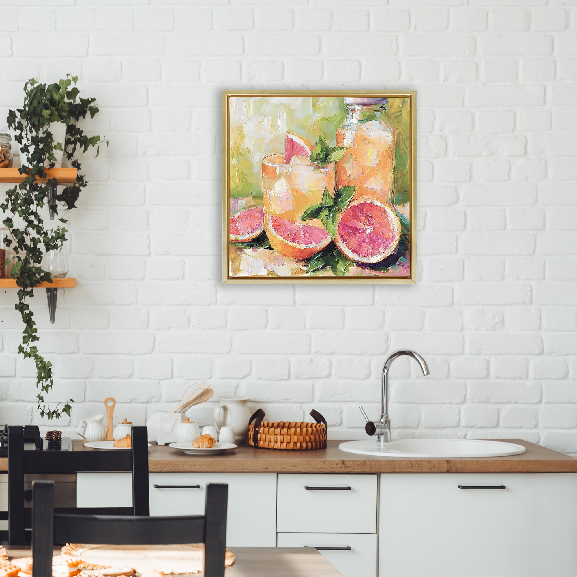 Stupell Industries Grapefruit Summer Refreshment Gold Framed Floater Canvas Wall Art, design by Riley B