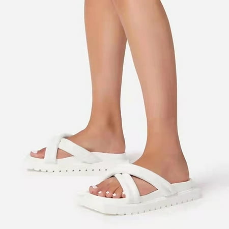

Ladies Fashion Solid Color Leather Cross Strap Thick Bottom Casual Slippers Womens Slipper Slides Ballet Slippers for Women House Shoes Lavender Slippers for Women Womens Robe And Slippers Set Slipper