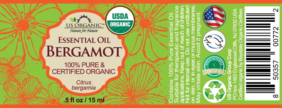 US Organic Bergamot Essential Oil, 100% Pure Certified USDA Organic