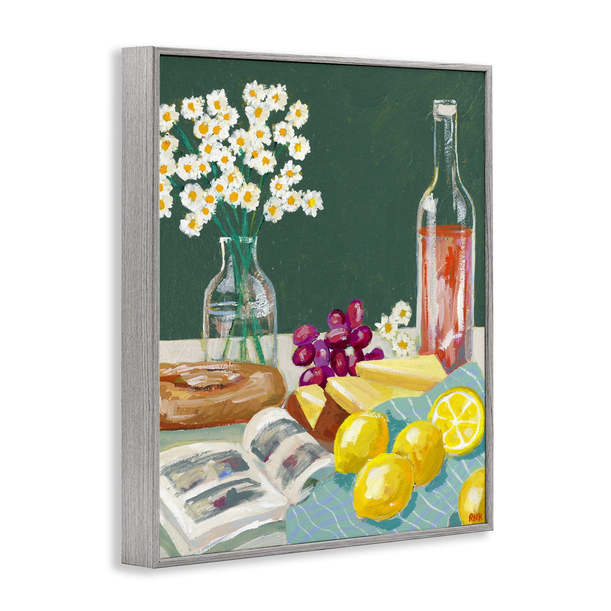 Stupell Industries Cheese, Wine and Lemon Still Life Gray Framed Giclee Art, design by Rachael Reese
