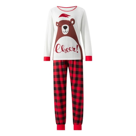 

Christmas Family Matching Pajamas Set Cartoon Bear Tops + Plaid Pants