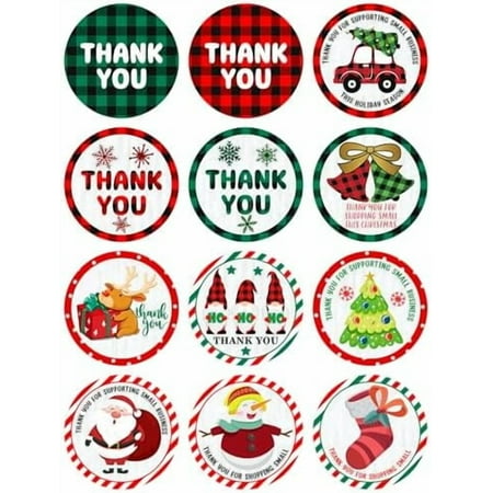 360PCS Christmas Buffalo Plaid Thank You Stickers, Christmas Thank You for Supporting My Small Business Stickers, Thanks You Sticker for Holiday Envelope Seals Greeting Cards Gifts