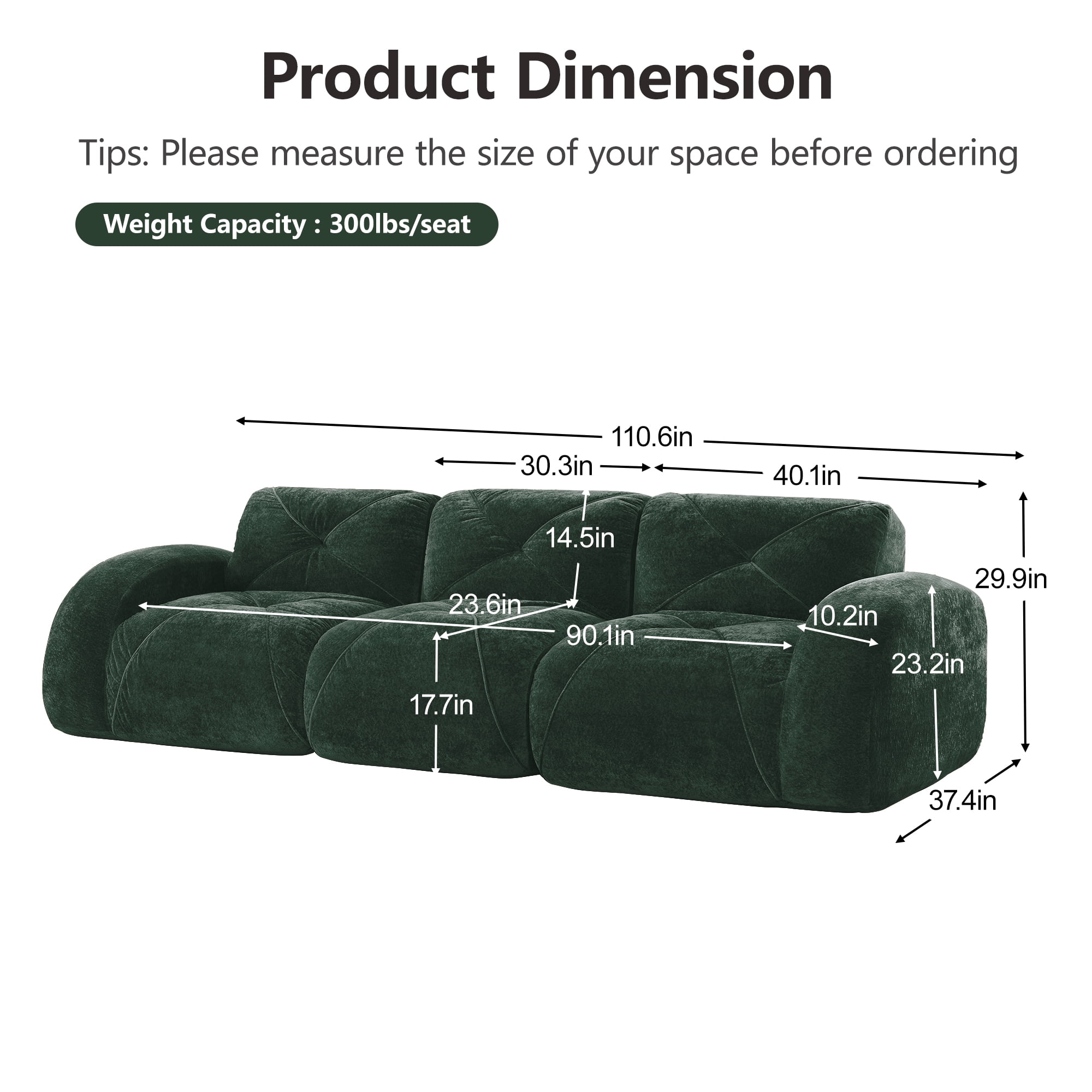 AISWORD 3-Piece Sofa Set (Two 2-Seater & One 3-Seater), 7-Seat Total Ultra-Soft Boneless Cloud Couches with 32D High-Density Foam & Anti-Slip Bottom, No Assembly Required
