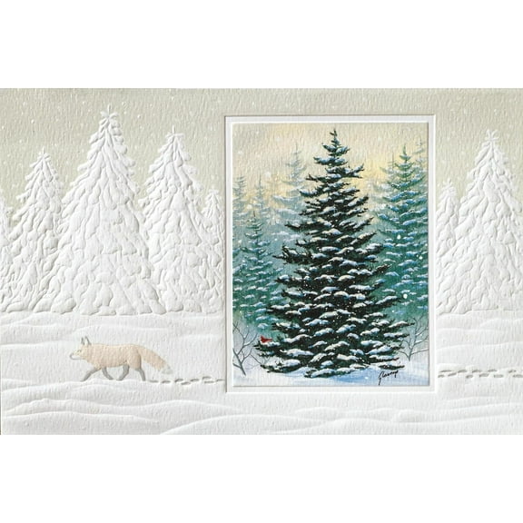 Pumpernickel Press Embossed Christmas Greeting Cards Boxed Set – Evergreen Trail, 16 Count