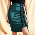 thumbnail image 3 of Leather Pencil Skirt for Women High Waisted Lace Up Bodycon Side Slit Faux Leather Mini Skirt, 3 of 8