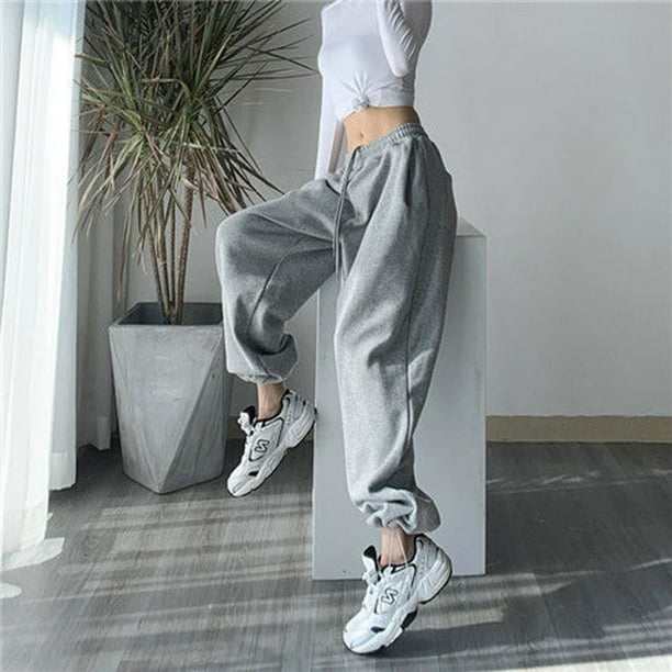 Pantalones deportivos holgados de pierna ancha, pantalones casuales grises, pantalones con puntera para mujer