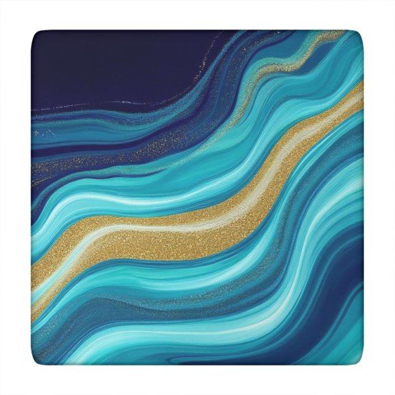 Dark Blue Marble Gold Line Pattern Square Fitted Tablecloth with Elastic Edge,Square Table Cover,Washable Elastic Table Cover for Home Kitchen Party Decor 34"x34"