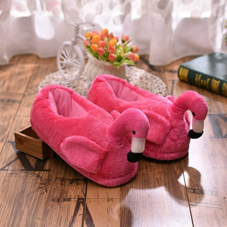 Pikadingnis Women's Fashion Flamingo House Fur Slippers