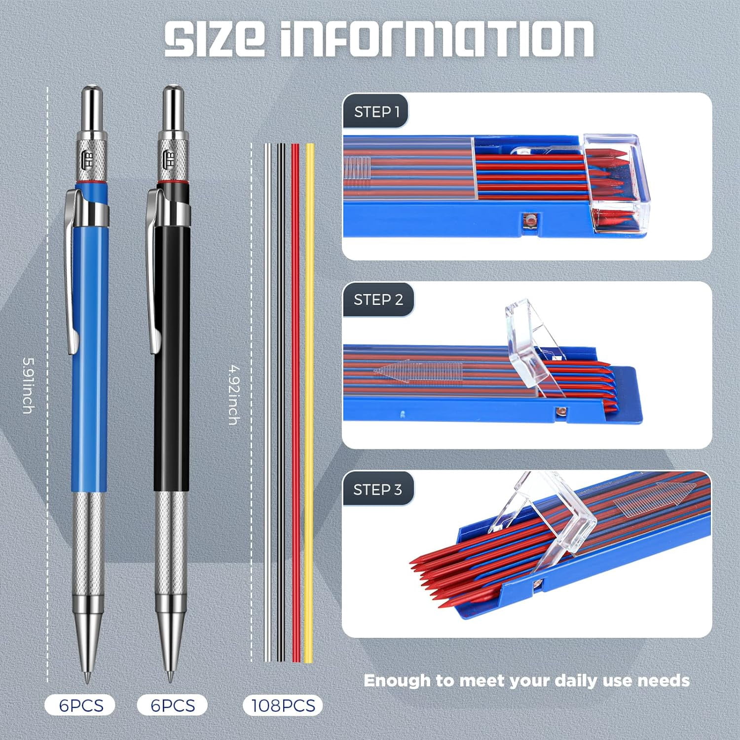 12 Pieces Welder Pencil with 108 Pieces Round Refills Mechanical Metal Pencil Marker with Built in Sharpener Pen for Construction Workers, Metal Work, Plumbers, Framers