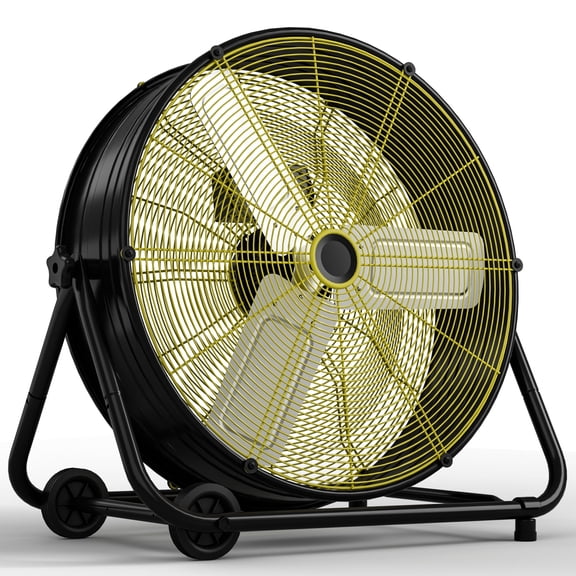 UrbanSync Ecotronic 24" Drum Fan , 3-Speed High Velocity Heavy Duty Metal Fan with 360° Tilt, Casters, Handle, Black