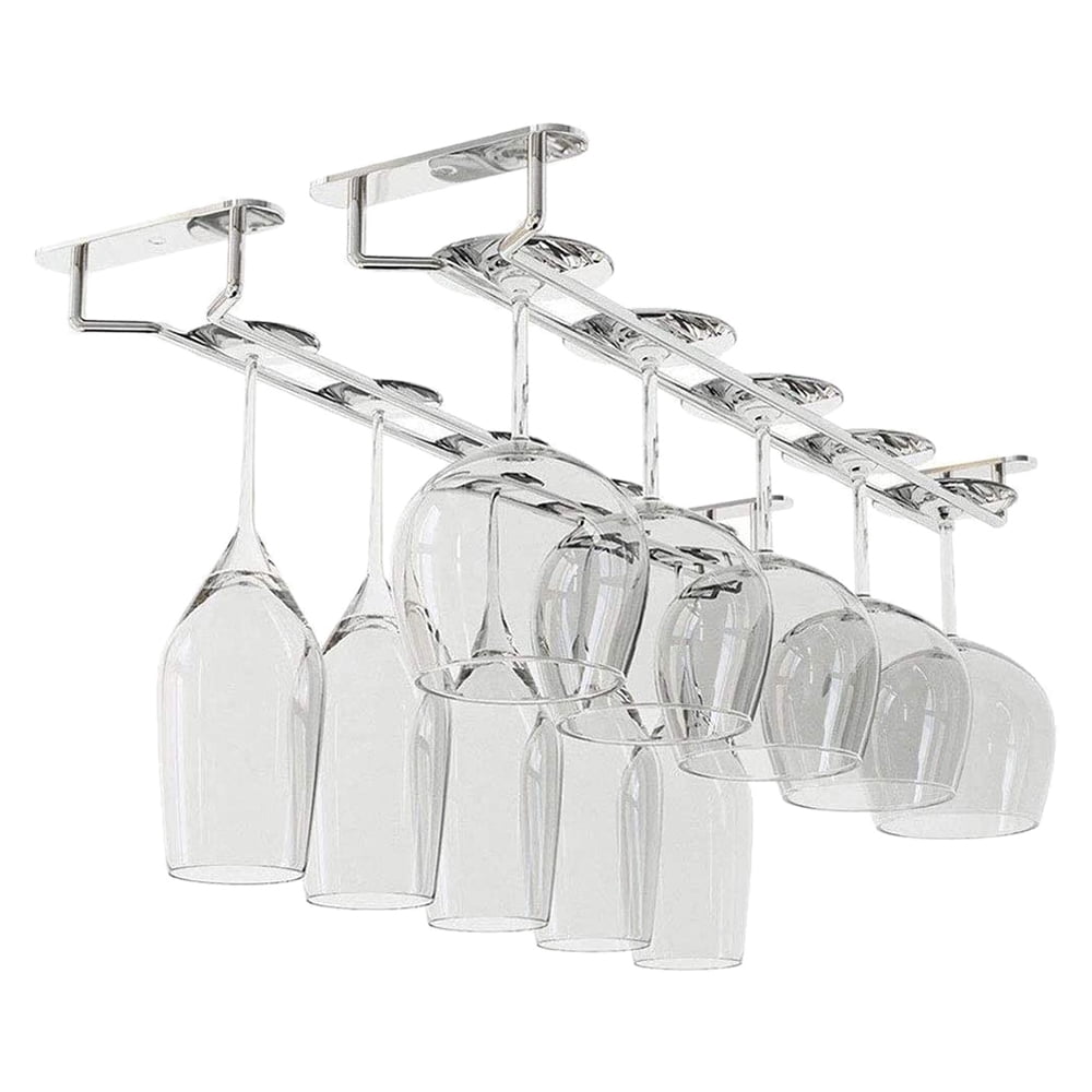 Two Layer Glass Rack Wine Cup Rack Holder Iron Plated Wine Glass Hanger Storage Stemware Rack Champagne Glass Rack With Screws 35cm Long 
