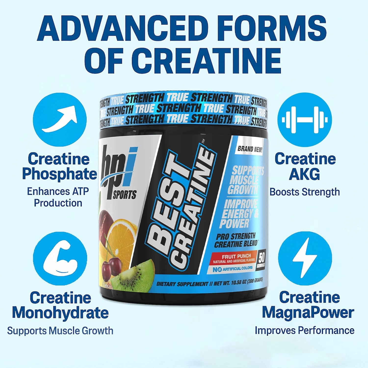 BPI Sports Best Creatine – Creatine Monohydrate, Himalayan Salt – Strength, Pump, Endurance, Muscle Growth, Muscle Definition – No Bloat – Fruit Punch – 50 servings – 10.58 oz.