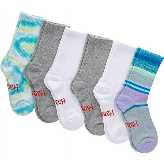 Hanes Originals Ultimate Women's Crew-Tie Dye Blue Green/Grey Assorted, Size 5-9