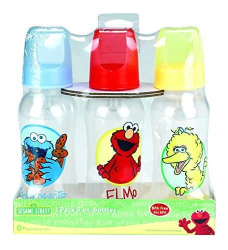 Sesame Street Red Elmo 9 oz Baby Bottle With Nipple And 2 Covers Lids 