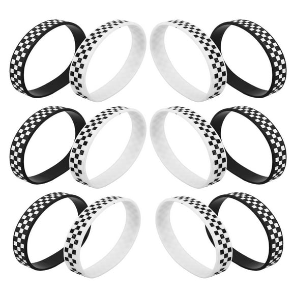 Worgeous 12pcs Racing Theme Party Wristbands Black White Checkered Silicone Bracelets For Sports Events Concerts And Festivals Unique Wristband For Race Lover